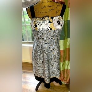 Studio 1 Sundress 14 Petite Black, Tan, & White Cotton/Spandex EUC